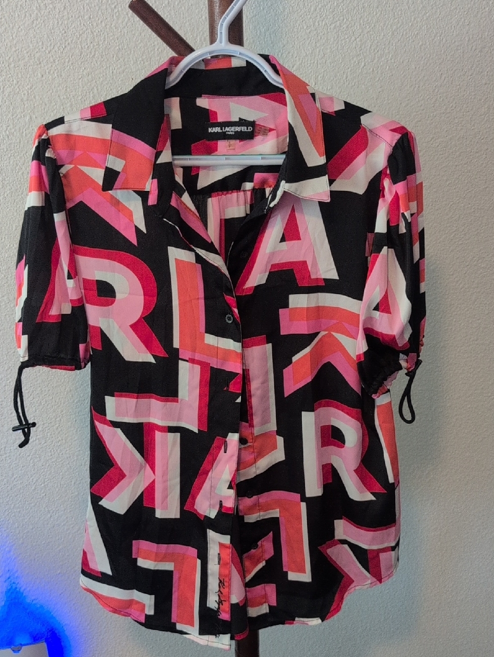Karl Lagerfeld Black Pink Orange Graphic Button-Down Shirt